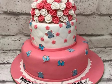 White Pink Roses Cake Online