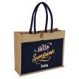 Hello Sunshine Blue Jute Bag With Canvas Pocket For Discount