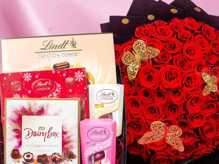 100 Roses with Chocolate Hamper Fashion