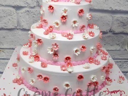 3 Tier Floral Pink  n White Cake For Cheap