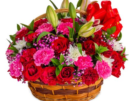 Red Roses and Pink Carnations Flower Basket For Cheap