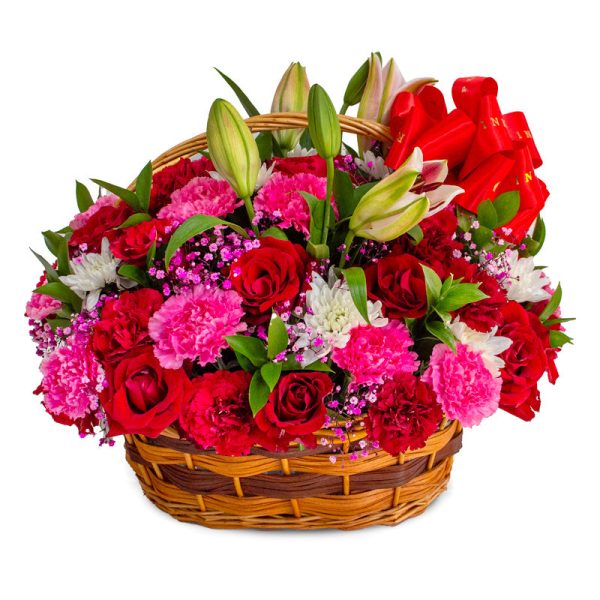 Red Roses and Pink Carnations Flower Basket For Cheap